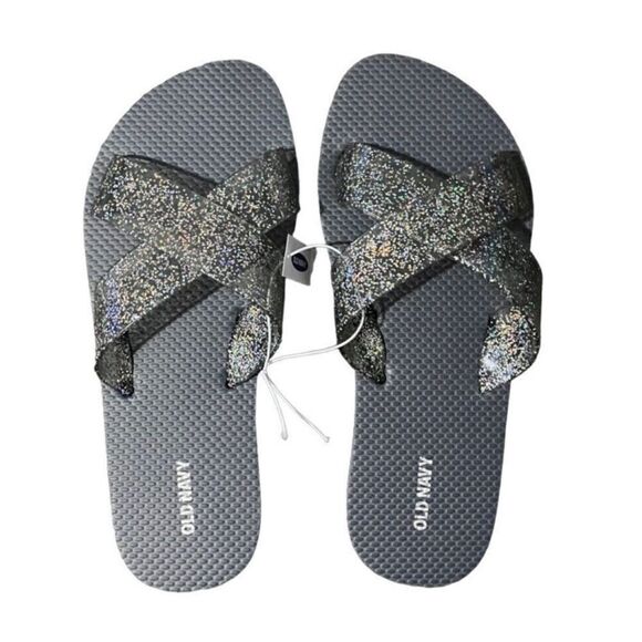 Old Navy Grey Criss Cross Sparkle Flip Flop Sandals - Picture 7 of 7